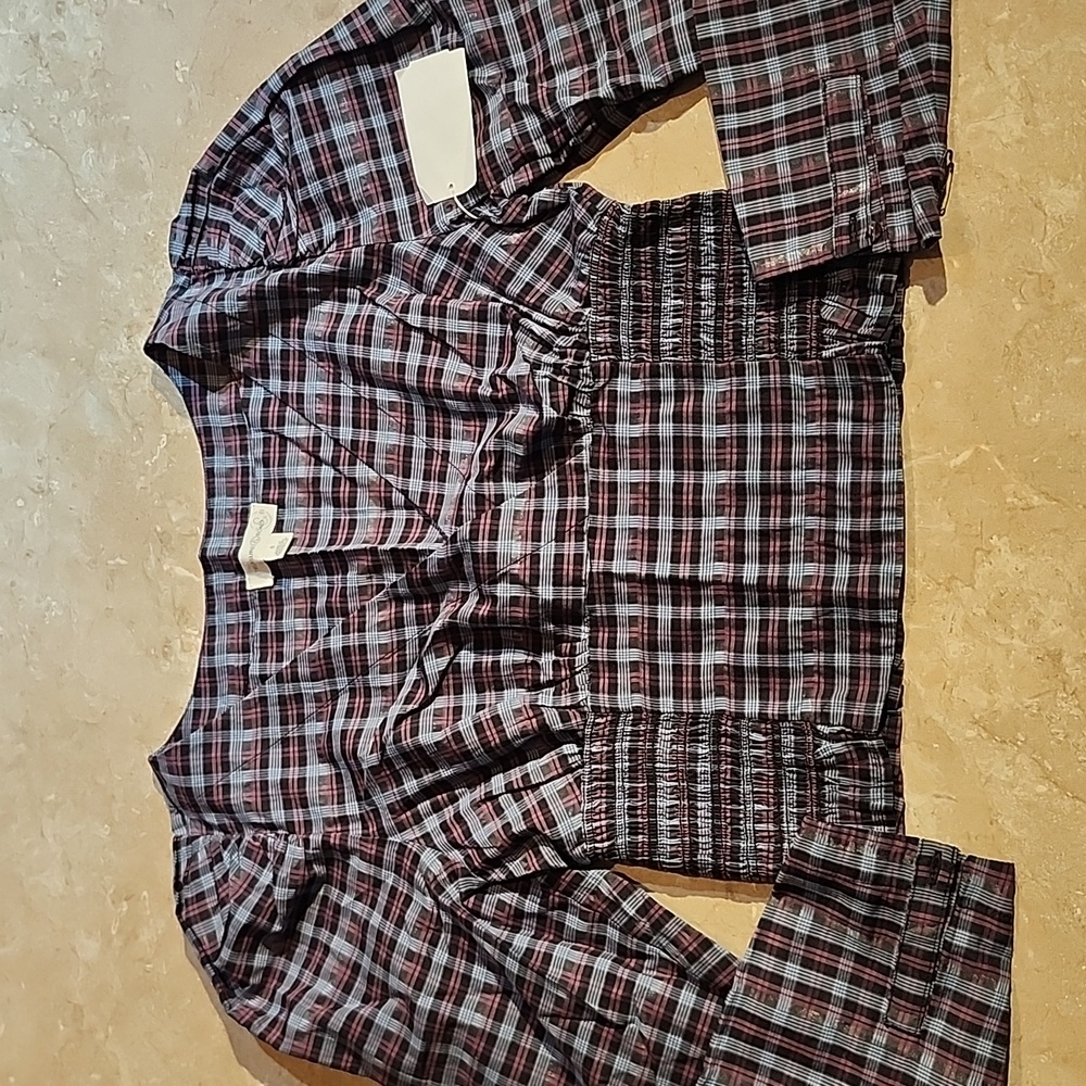 Treasure & Bond Plaid Cotton Cropped Top S